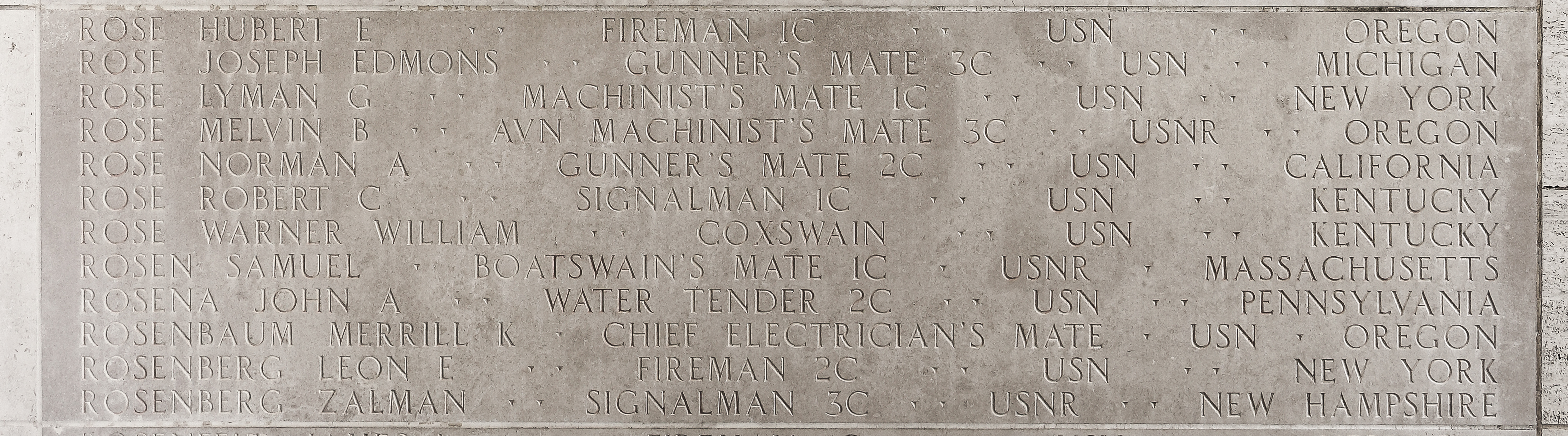 Robert C. Rose, Signalman First Class